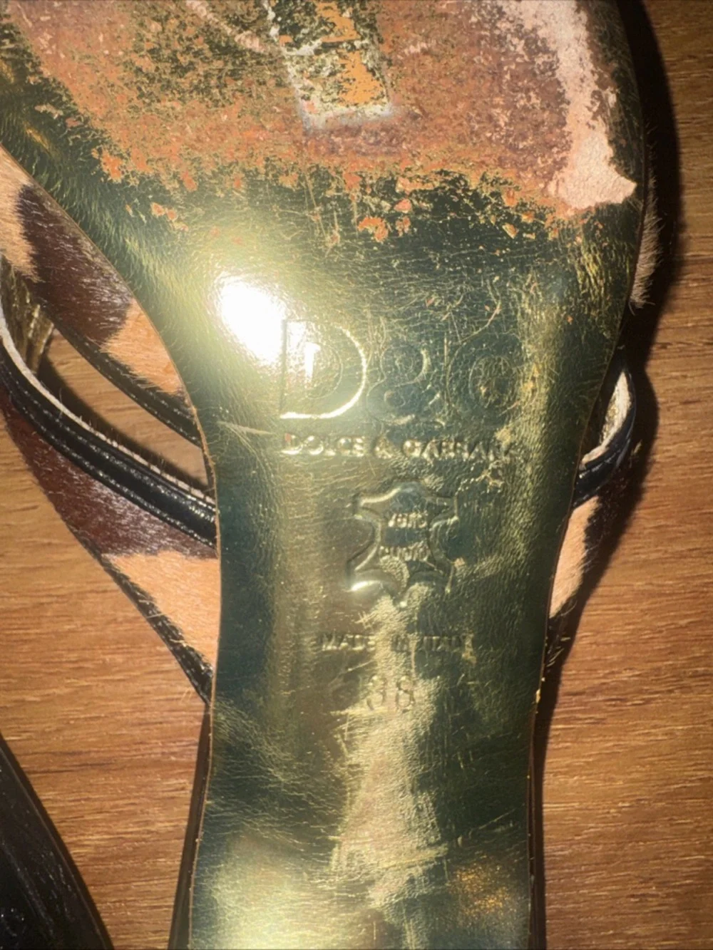 Dolce & Gabbana Vero Cuoio Leopard Print Open Toed Sandal Heels wns Size 8